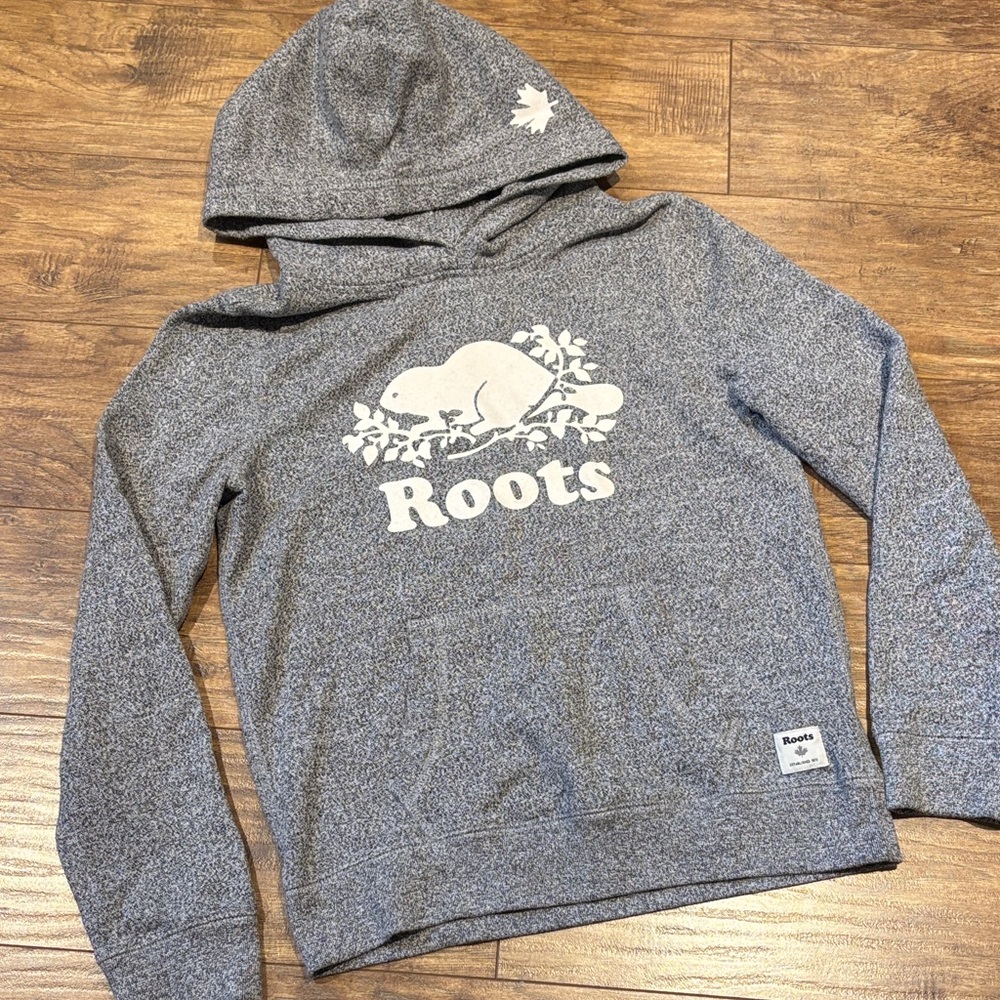 Roots Grey Heather Hoodie with White Logo